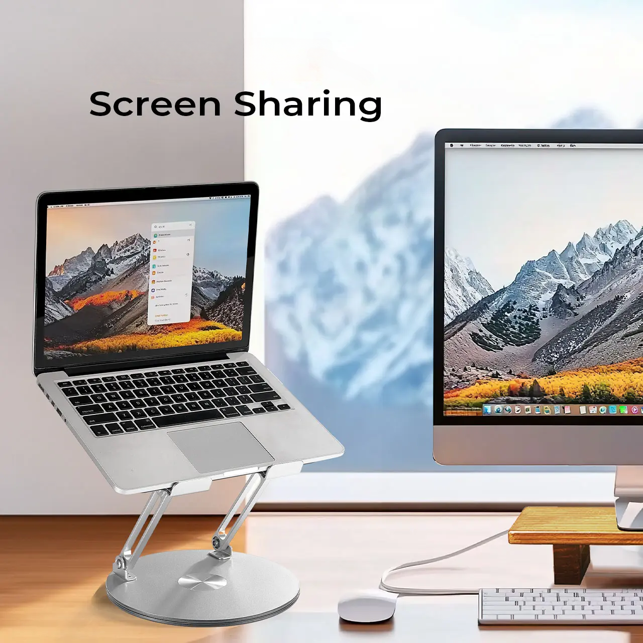 【360° Rotating Laptop Stand】Adjustable Foldable Aluminum Laptop Stand, 2-in-1 Multifunctional Laptop Stand Hub for Gaming laptop & Mobile stand,Gray