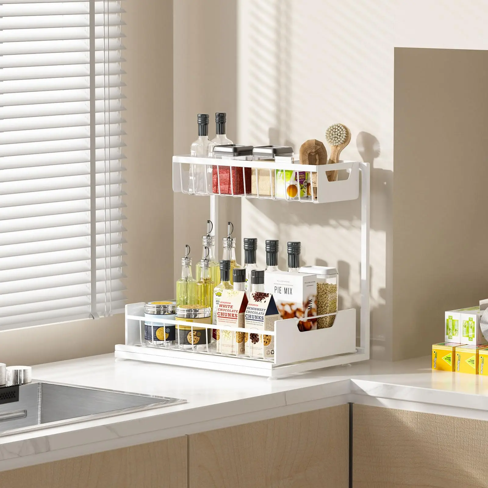 Undersink Storage Rack with 2 Layers Metal Pull-Out Kitchen Cabinet Organizer