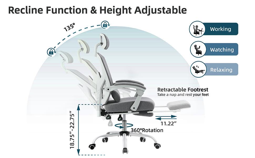 Sweet Furniture Ergonomic High-Back Home Office Chair - Mesh Computer Desk Chair with Reclining Function and Foot Rest