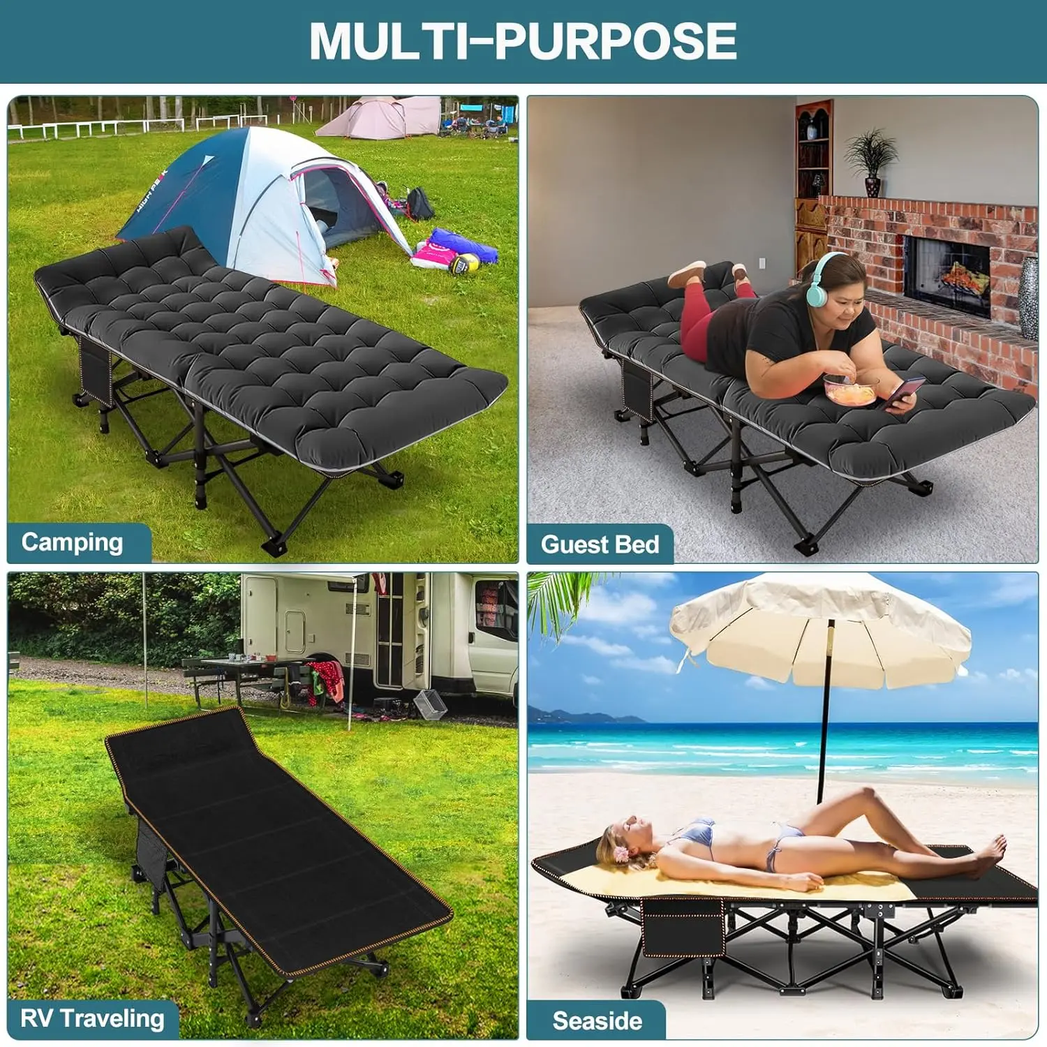 Folding Camping Cot with Mattress, Bed frame & Carry Bag - Heavy Duty Portable Bed for Outdoor & Indoor Use, Guest Bed, Travel, Picnic, Office nap, Hiking, Fishing, dorm essentials, campingessentials, campinggear