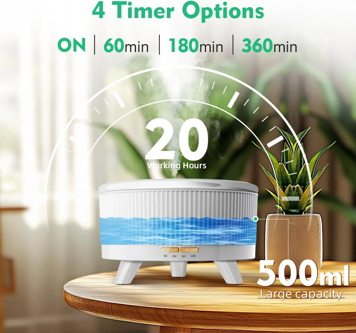 500ML Large Capacity Essential Oil Diffuser, Ultrasonic Aromatherapy Diffuser with 7 Color LED Lights with Remote Control, Cool Mist Humidifier, Timed Mist, Auto Shut-Off#Summervibes