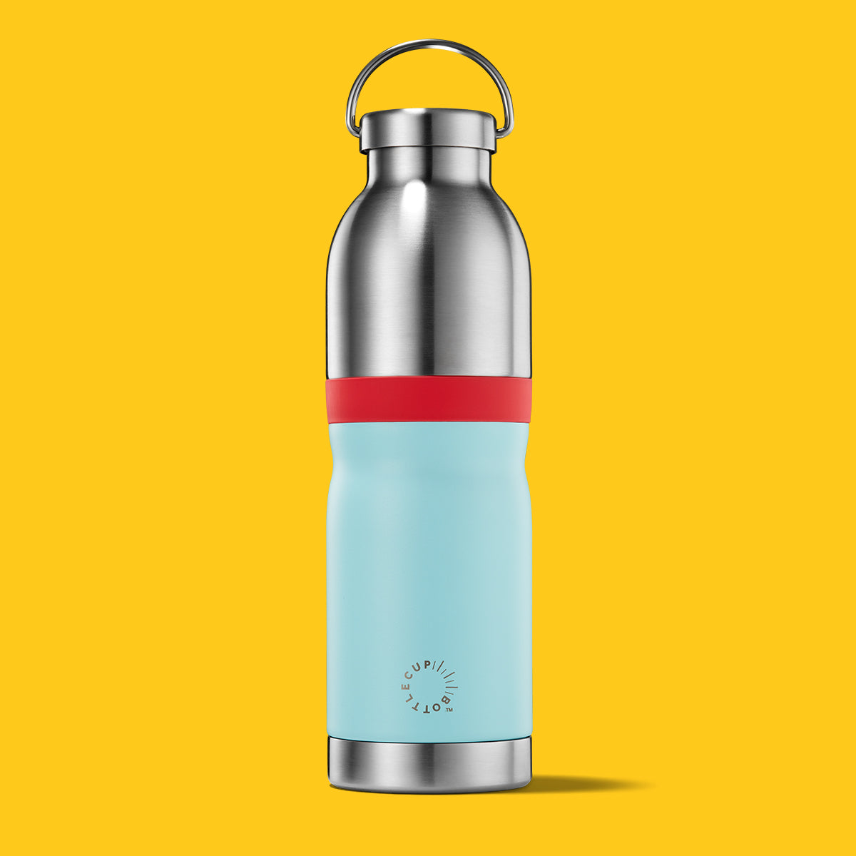 2‑in‑1 reusable insulated water bottle & coffee cup with hidden stored lid, modular build, keeps drinks hot or cold for travel and on‑the‑go use. 