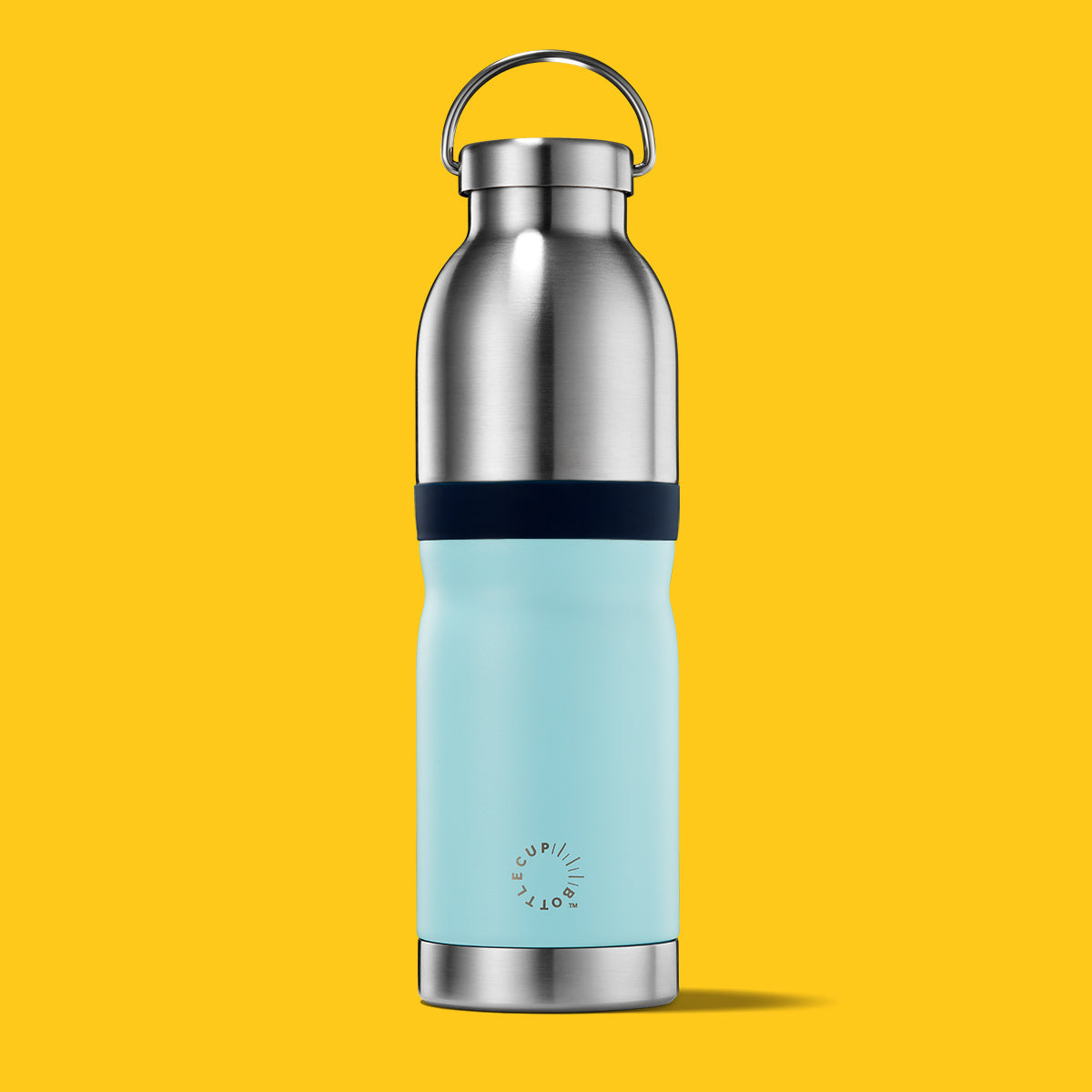 2‑in‑1 reusable insulated water bottle & coffee cup with hidden stored lid, modular build, keeps drinks hot or cold for travel and on‑the‑go use. 