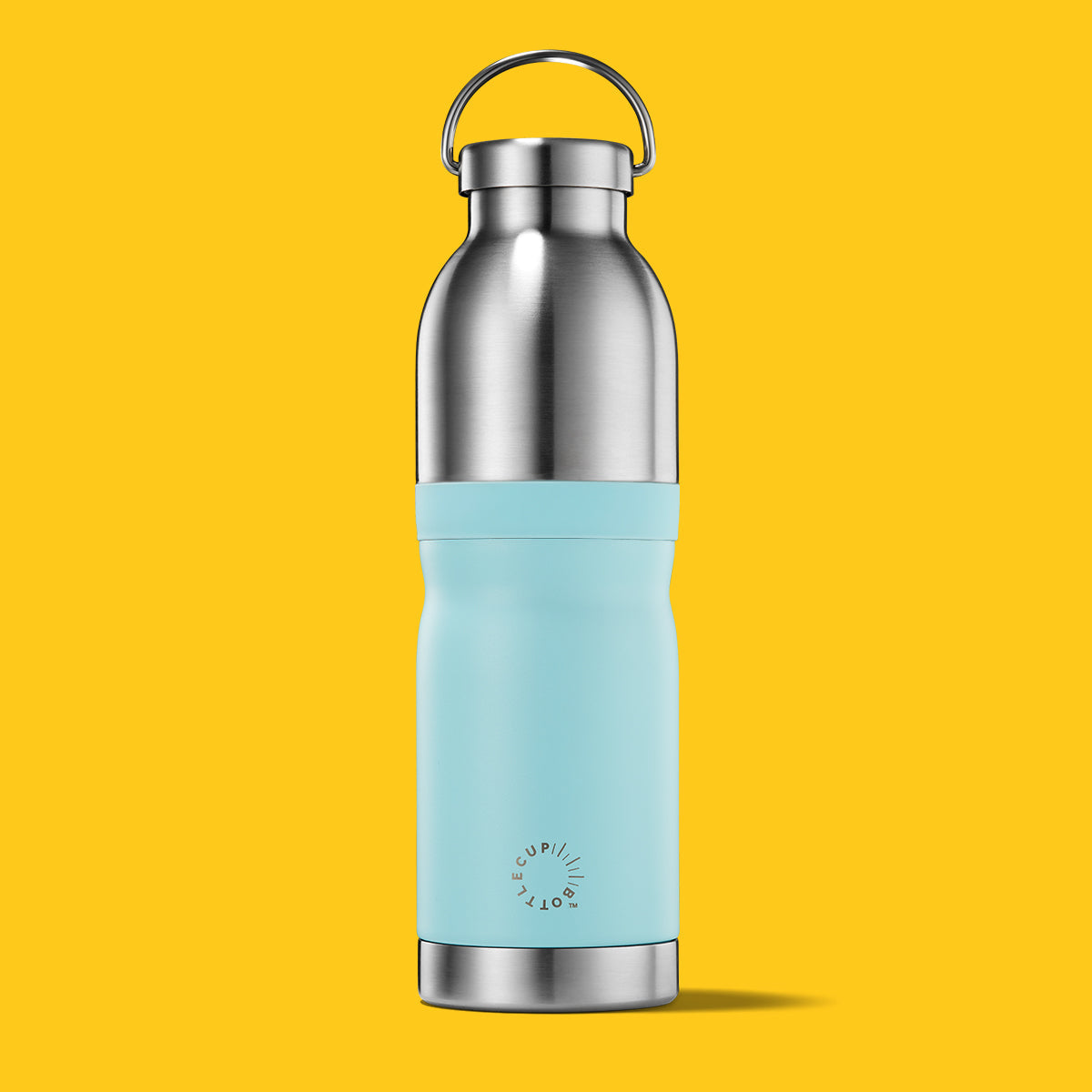 2‑in‑1 reusable insulated water bottle & coffee cup with hidden stored lid, modular build, keeps drinks hot or cold for travel and on‑the‑go use. 