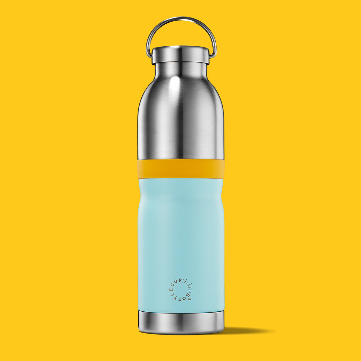 2‑in‑1 reusable insulated water bottle & coffee cup with hidden stored lid, modular build, keeps drinks hot or cold for travel and on‑the‑go use. 