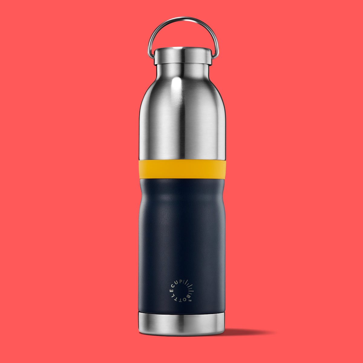 2‑in‑1 reusable insulated water bottle & coffee cup with hidden stored lid, modular build, keeps drinks hot or cold for travel and on‑the‑go use. 