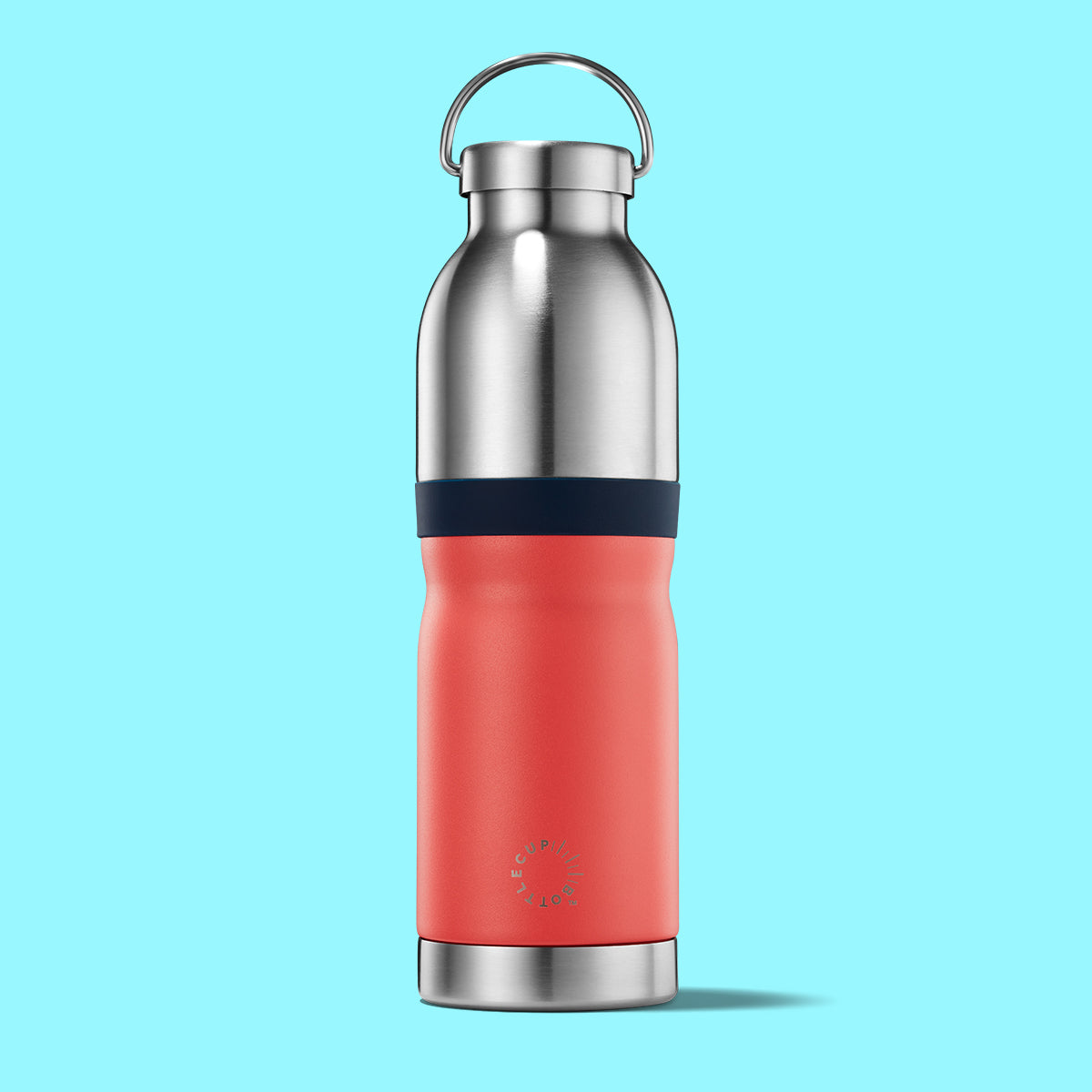 2‑in‑1 reusable insulated water bottle & coffee cup with hidden stored lid, modular build, keeps drinks hot or cold for travel and on‑the‑go use. 