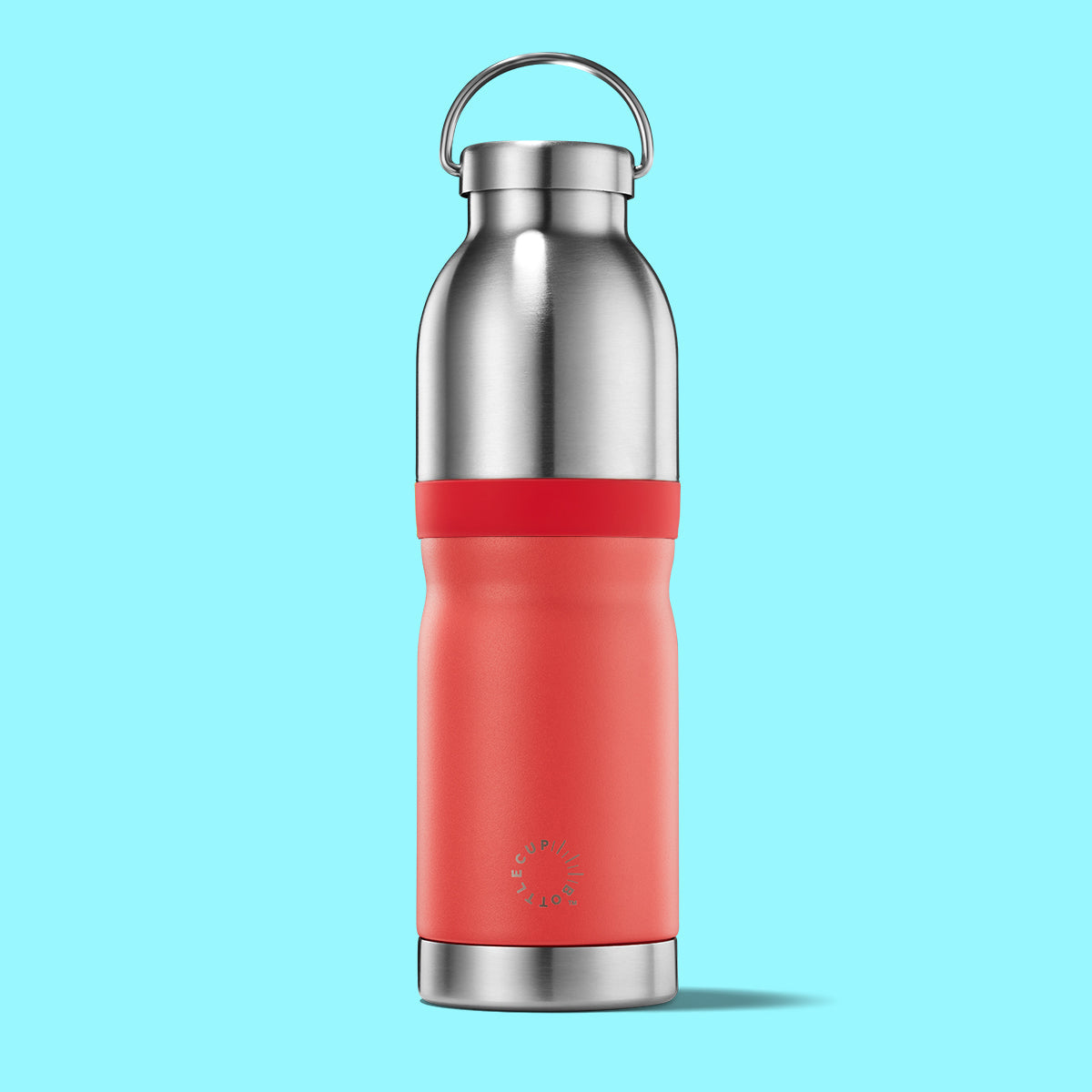 2‑in‑1 reusable insulated water bottle & coffee cup with hidden stored lid, modular build, keeps drinks hot or cold for travel and on‑the‑go use. 