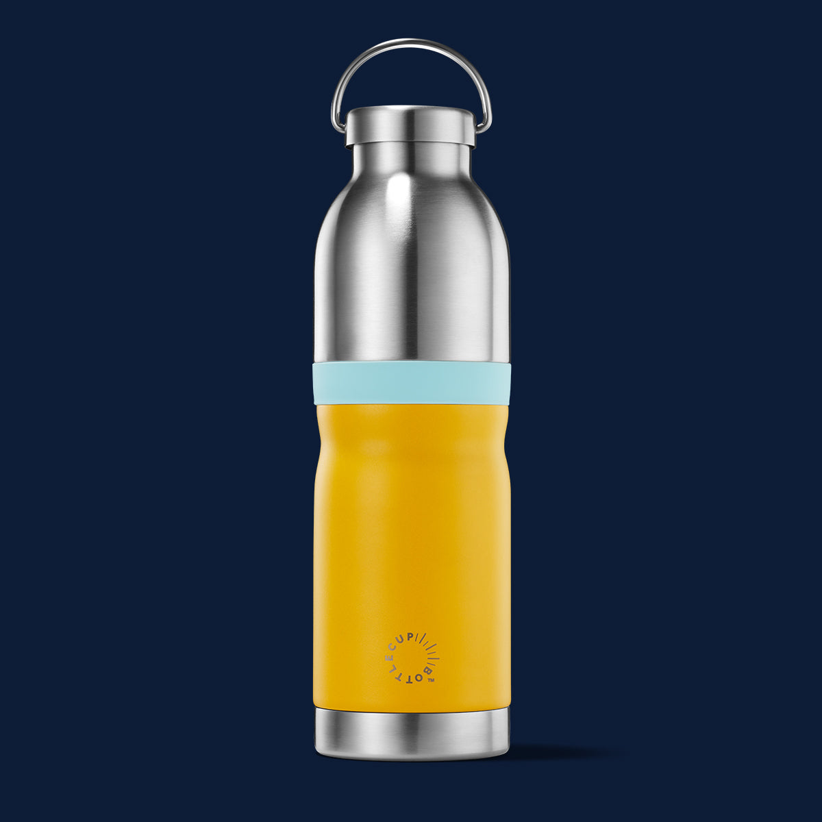 2‑in‑1 reusable insulated water bottle & coffee cup with hidden stored lid, modular build, keeps drinks hot or cold for travel and on‑the‑go use. 