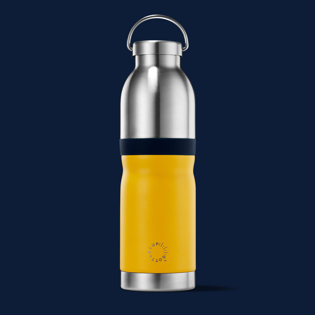 2‑in‑1 reusable insulated water bottle & coffee cup with hidden stored lid, modular build, keeps drinks hot or cold for travel and on‑the‑go use. 
