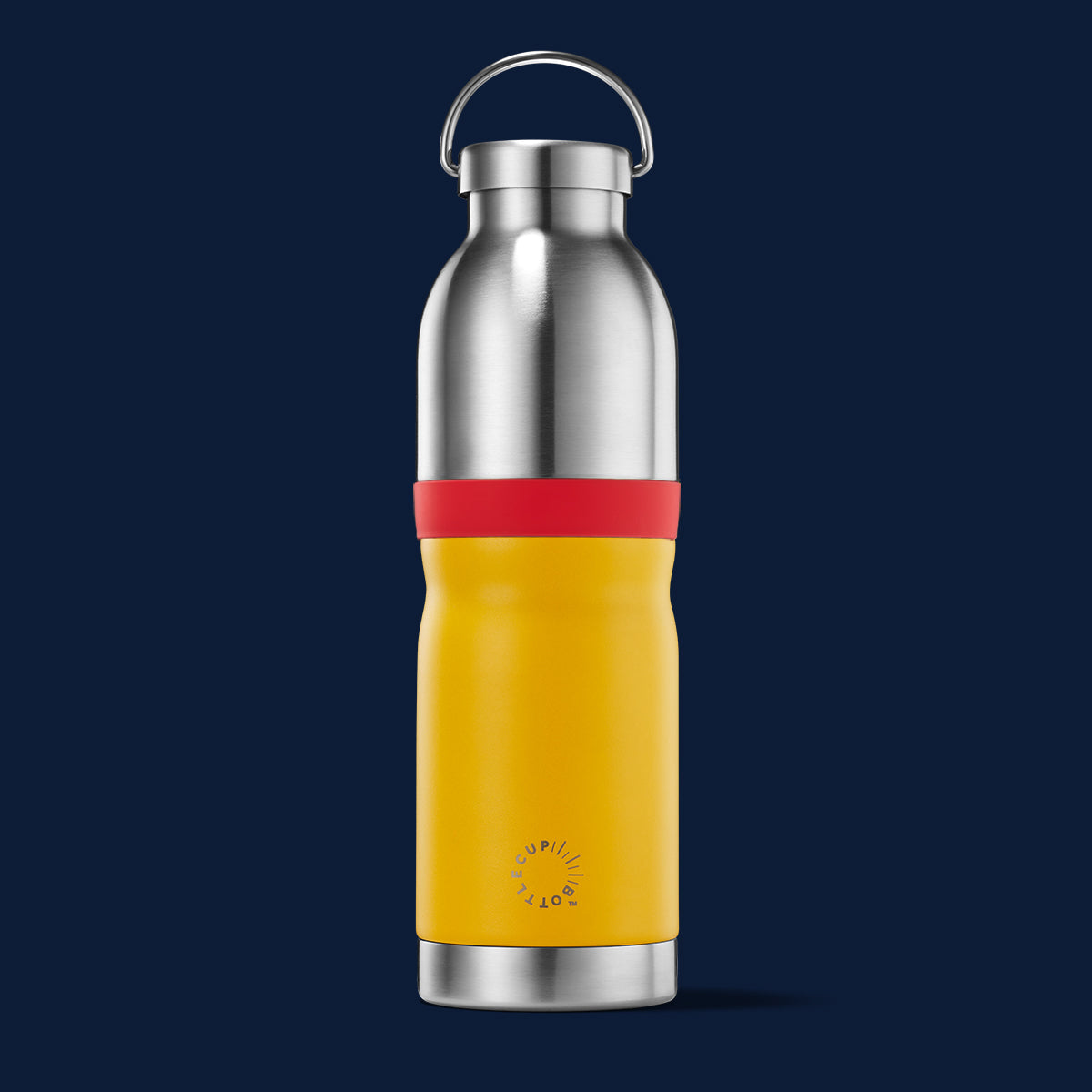 2‑in‑1 reusable insulated water bottle & coffee cup with hidden stored lid, modular build, keeps drinks hot or cold for travel and on‑the‑go use. 