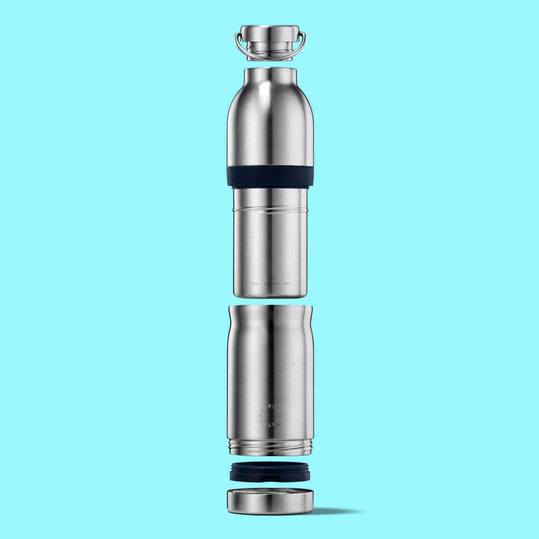 2‑in‑1 reusable insulated water bottle & coffee cup with hidden stored lid, modular build, keeps drinks hot or cold for travel and on‑the‑go use. 
