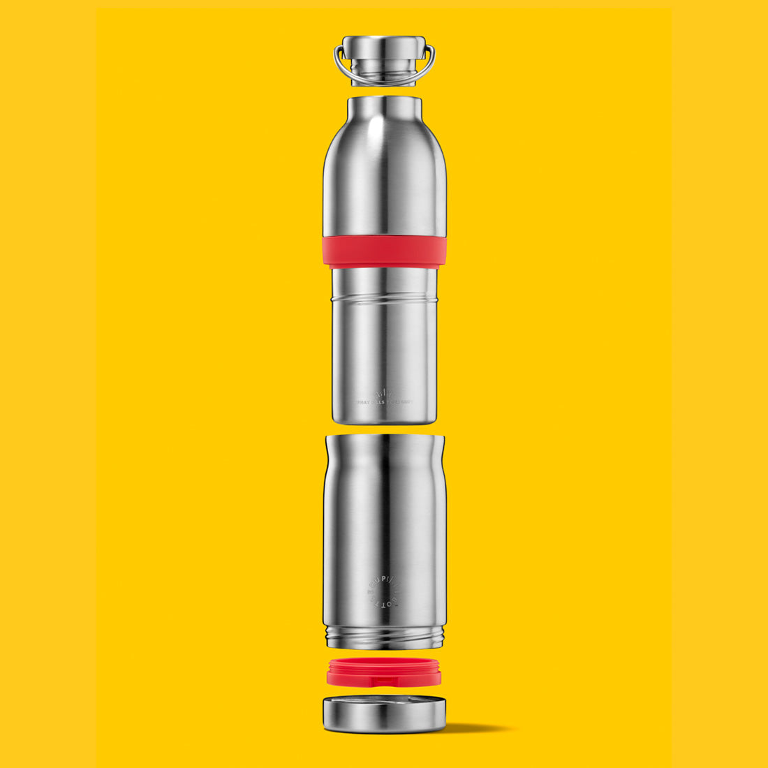 2‑in‑1 reusable insulated water bottle & coffee cup with hidden stored lid, modular build, keeps drinks hot or cold for travel and on‑the‑go use. 