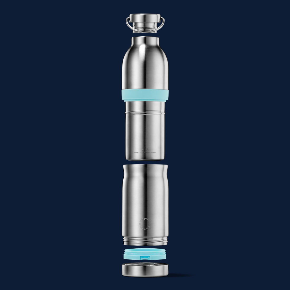 2‑in‑1 reusable insulated water bottle & coffee cup with hidden stored lid, modular build, keeps drinks hot or cold for travel and on‑the‑go use. 