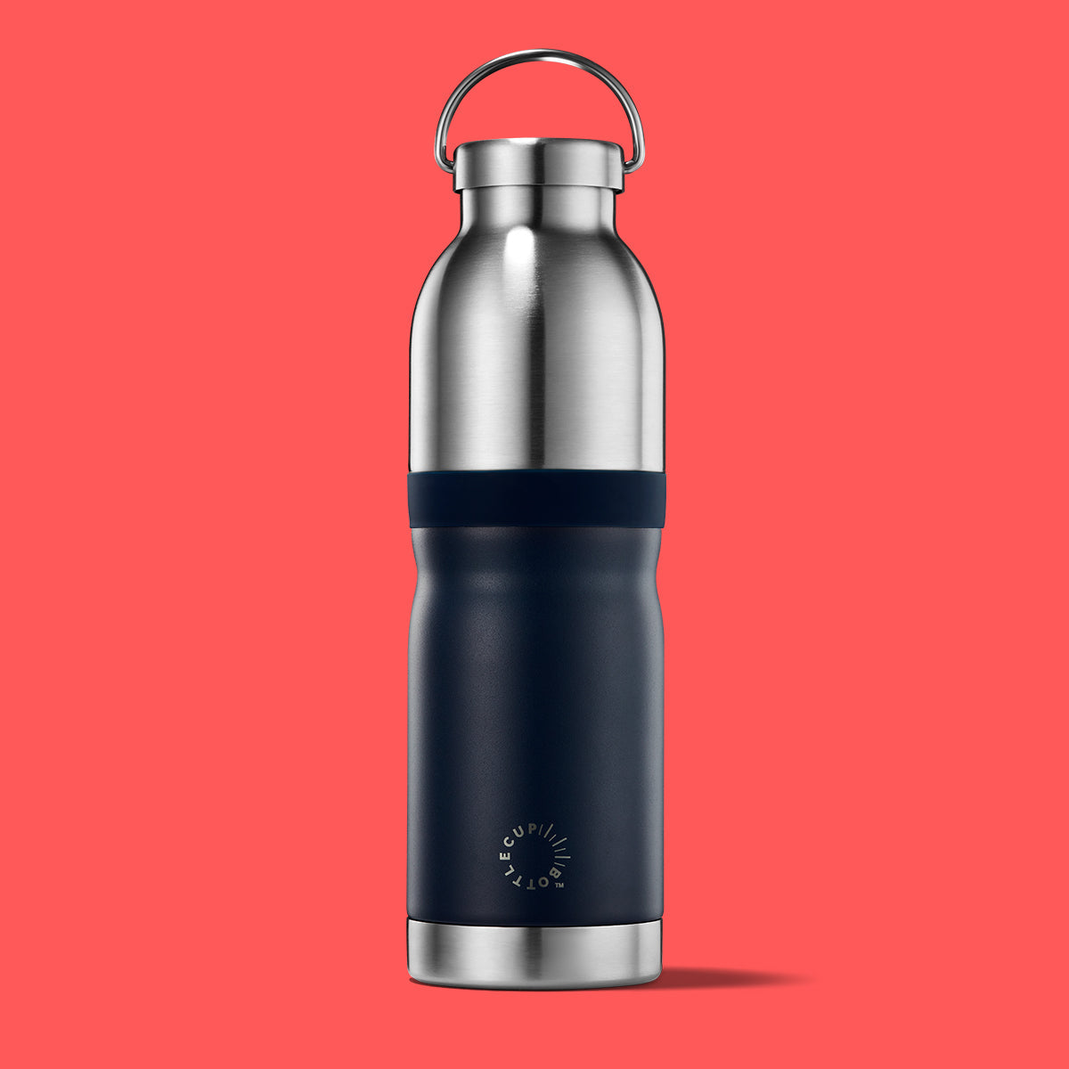 2‑in‑1 reusable insulated water bottle & coffee cup with hidden stored lid, modular build, keeps drinks hot or cold for travel and on‑the‑go use. 