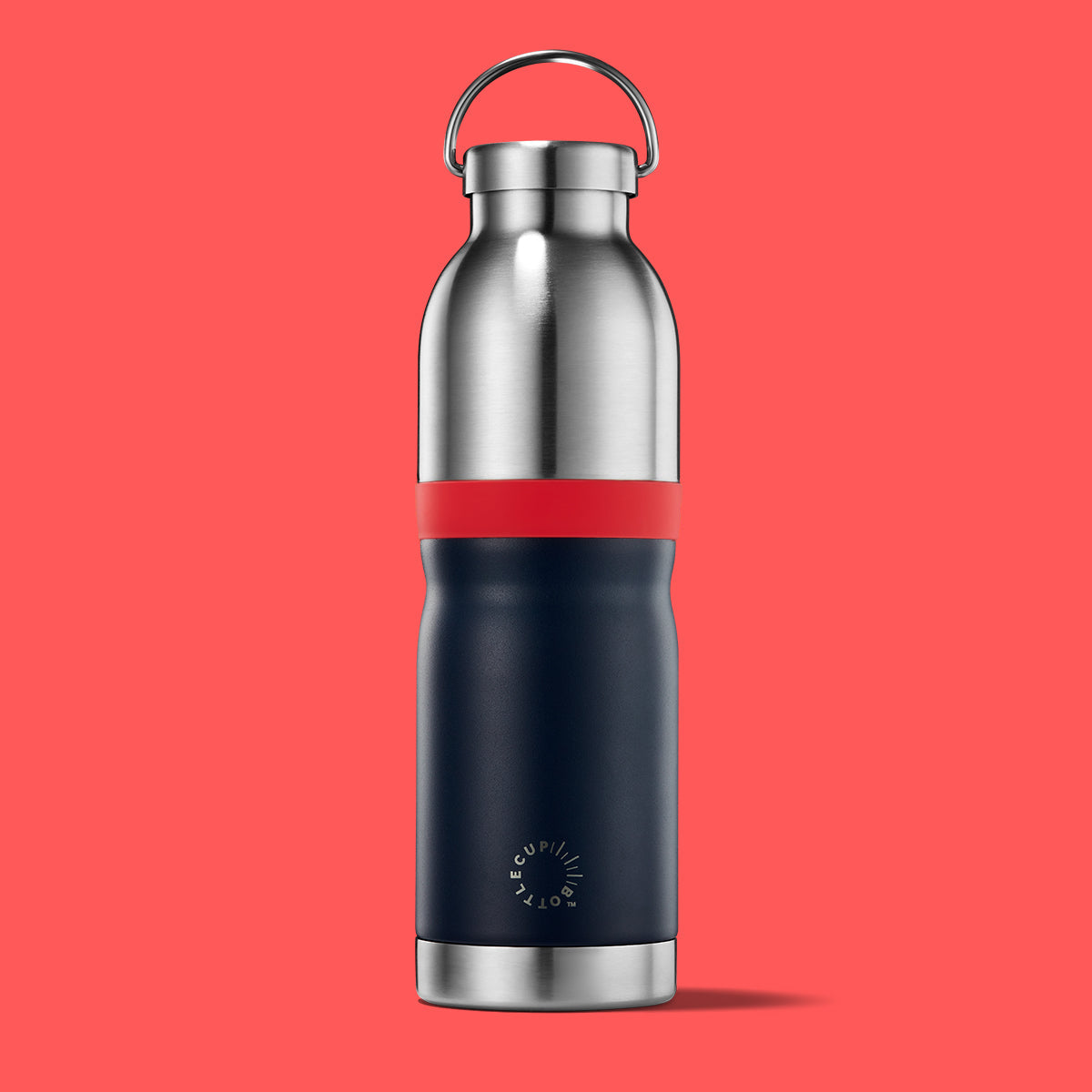 2‑in‑1 reusable insulated water bottle & coffee cup with hidden stored lid, modular build, keeps drinks hot or cold for travel and on‑the‑go use. 