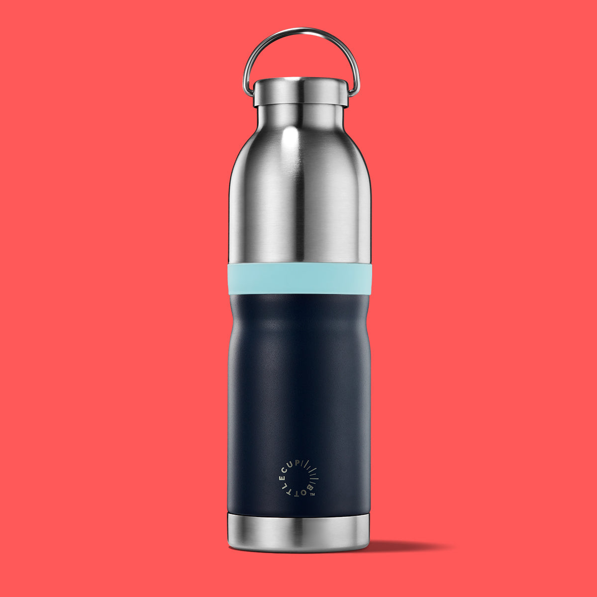 2‑in‑1 reusable insulated water bottle & coffee cup with hidden stored lid, modular build, keeps drinks hot or cold for travel and on‑the‑go use. 