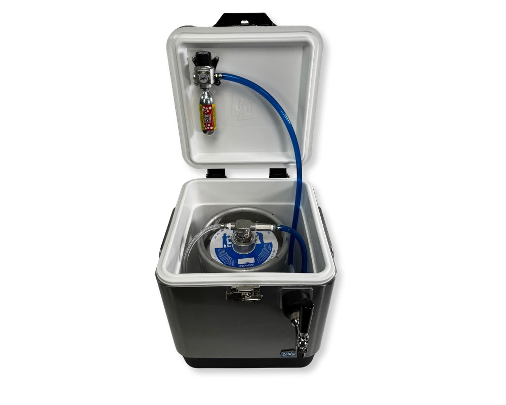 Professional‑grade portable draft‑beer bar with 50‑foot stainless‑steel coil and front‑input design, ideal for serving chilled draught beer at parties, camping and outdoor events.