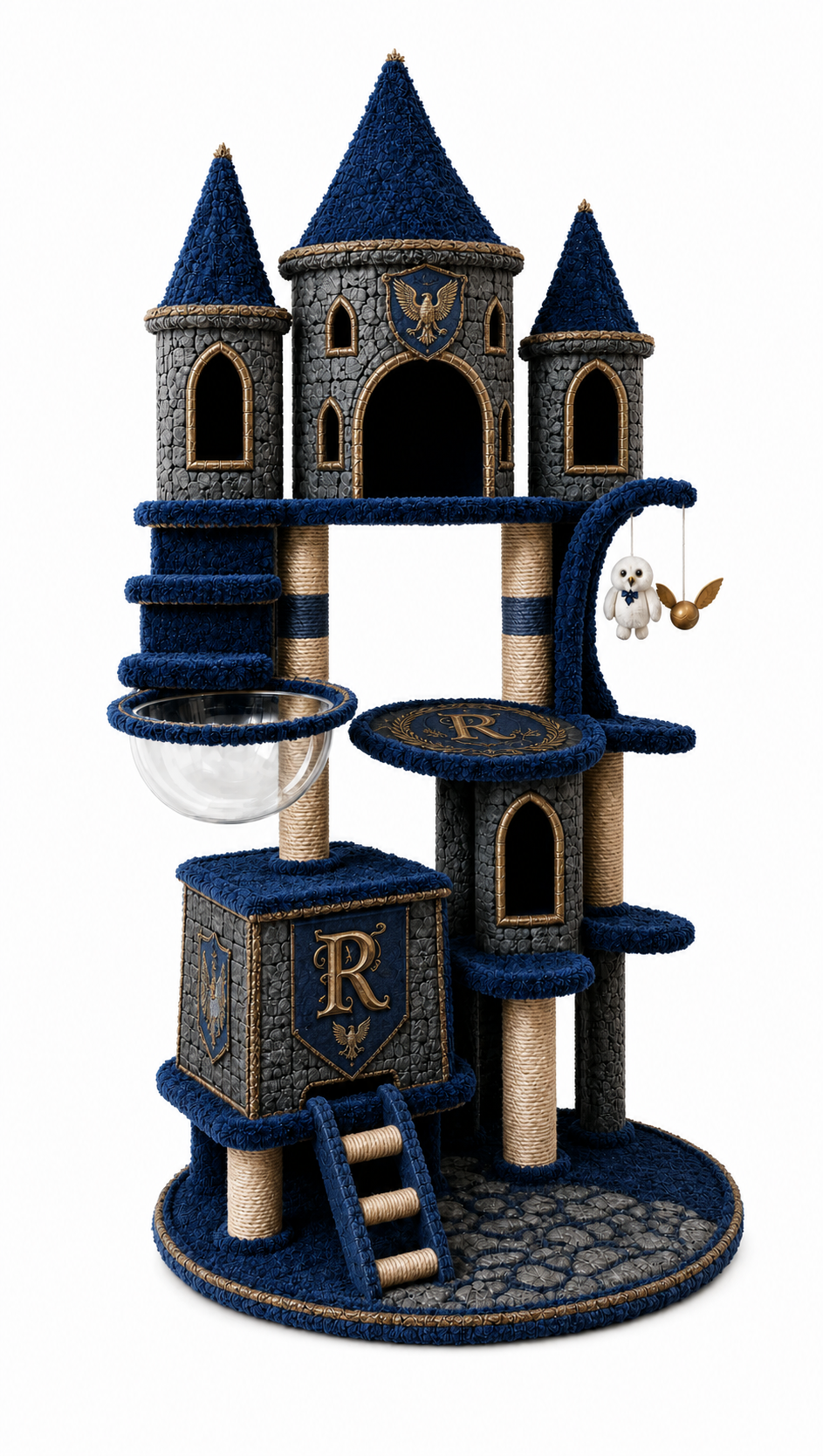 Fantasy castle‑themed cat tower, featuring climbing tiers, scratching surfaces and snug dens for indoor cats’ play and rest.