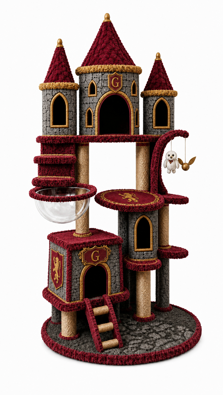 Fantasy castle‑themed cat tower, featuring climbing tiers, scratching surfaces and snug dens for indoor cats’ play and rest.