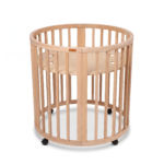 Baby cot with 5 convertible modes and 4 mattress height settings, water-based safe paint for newborn and toddler daily use.