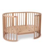 Baby cot with 5 convertible modes and 4 mattress height settings, water-based safe paint for newborn and toddler daily use.