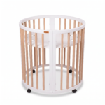 Baby cot with 5 convertible modes and 4 mattress height settings, water-based safe paint for newborn and toddler daily use.