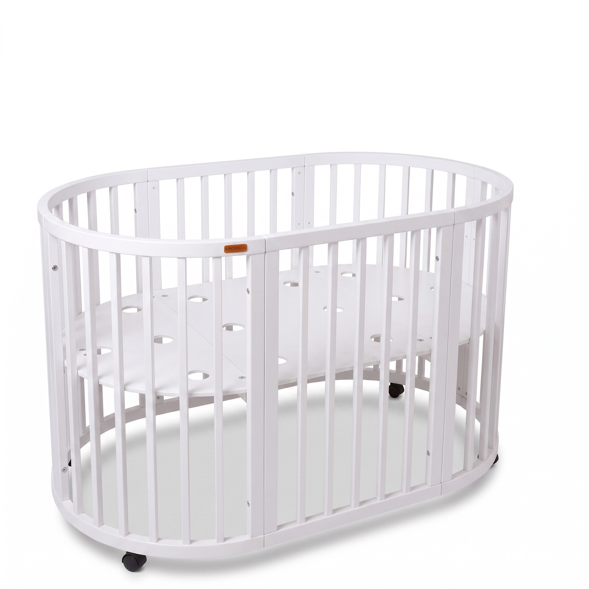 Baby cot with 5 convertible modes and 4 mattress height settings, water-based safe paint for newborn and toddler daily use.