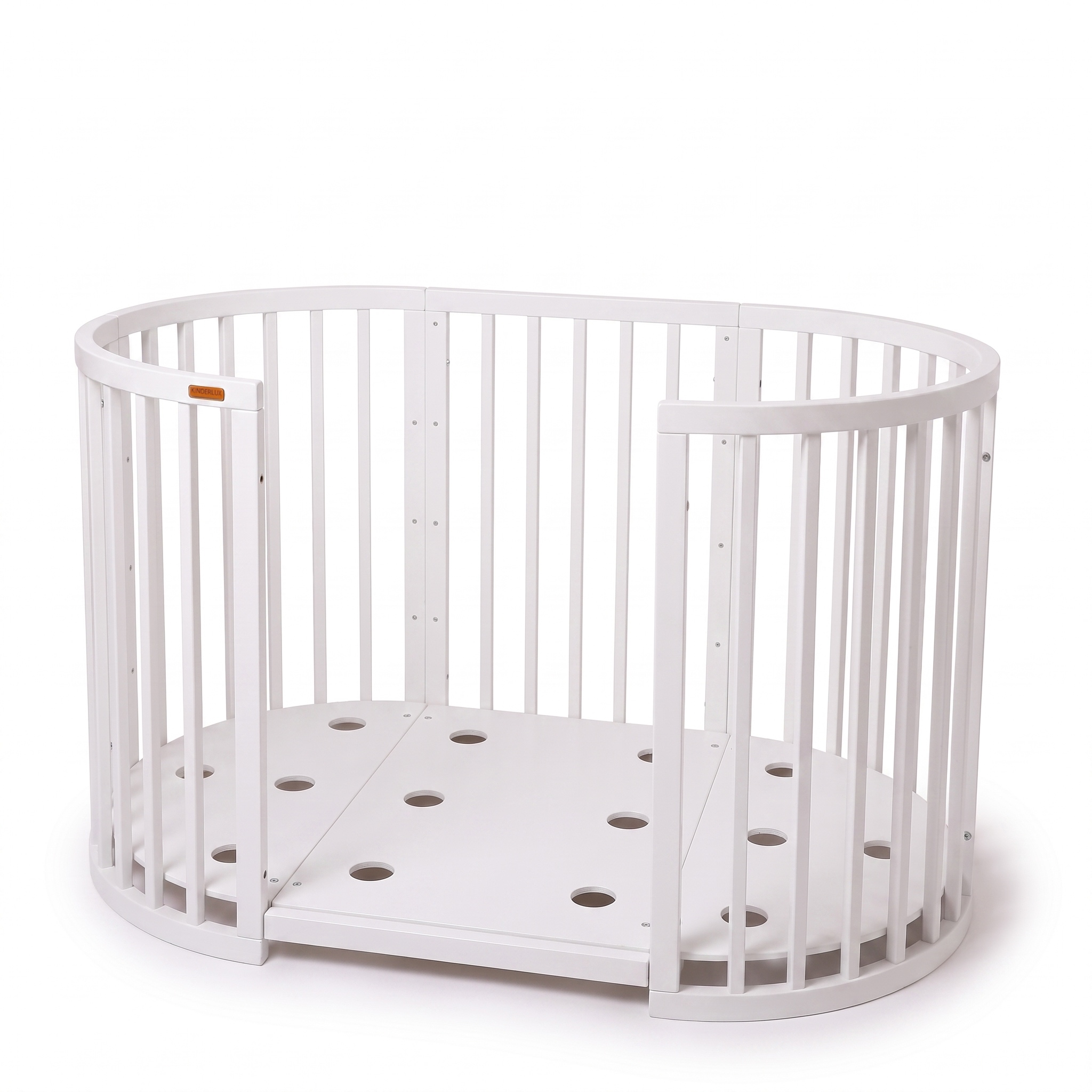 Baby cot with 5 convertible modes and 4 mattress height settings, water-based safe paint for newborn and toddler daily use.