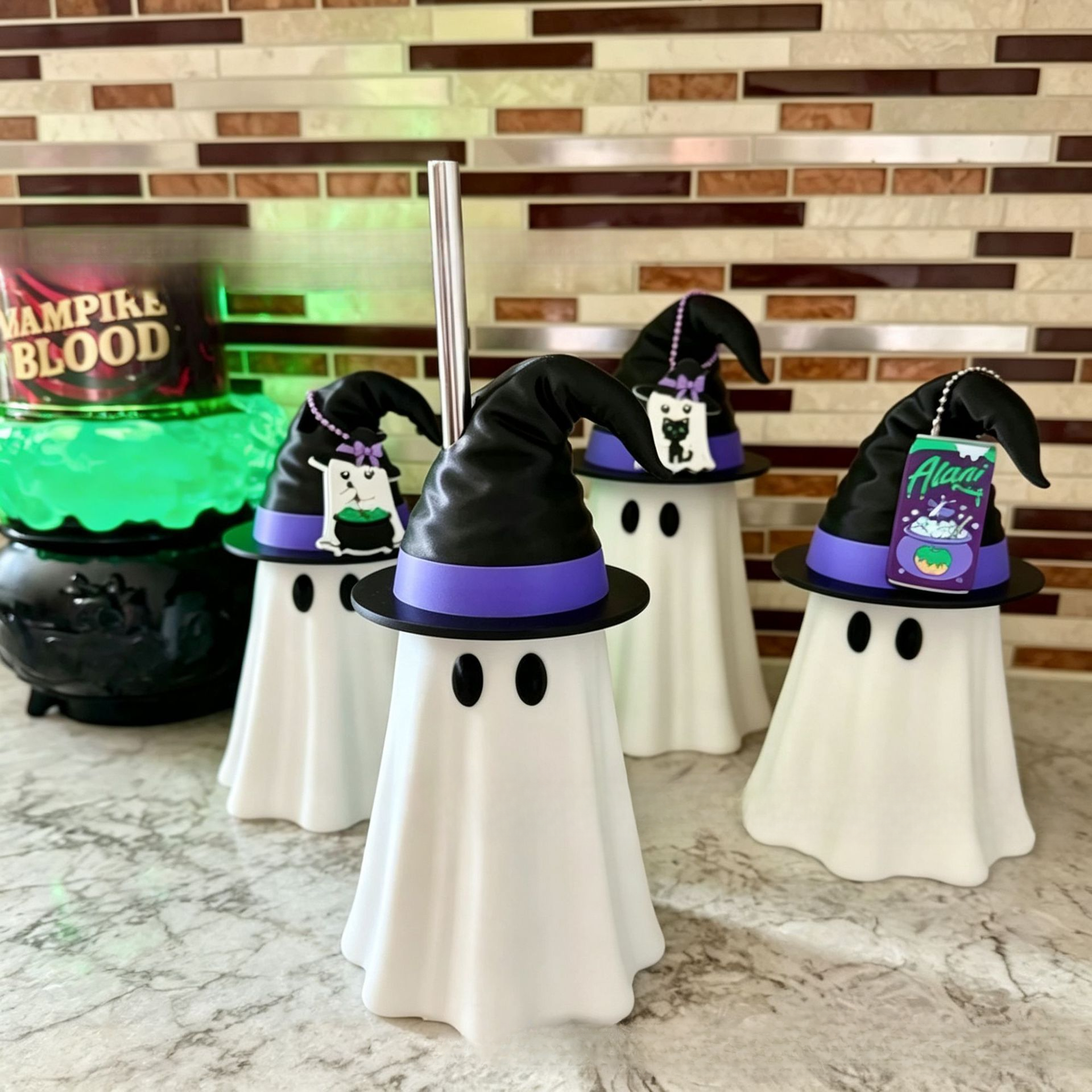 Spooky Can Accessories - Witch Hat Can Topper & Ghost Can Sleeve
