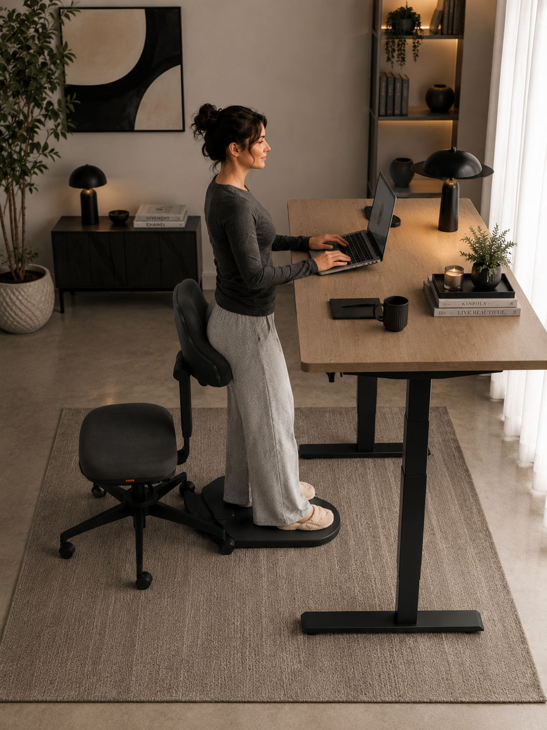 Offers 6 adjustable working positions for sitting, leaning, perching and standing, supporting natural posture shifts across your working day.