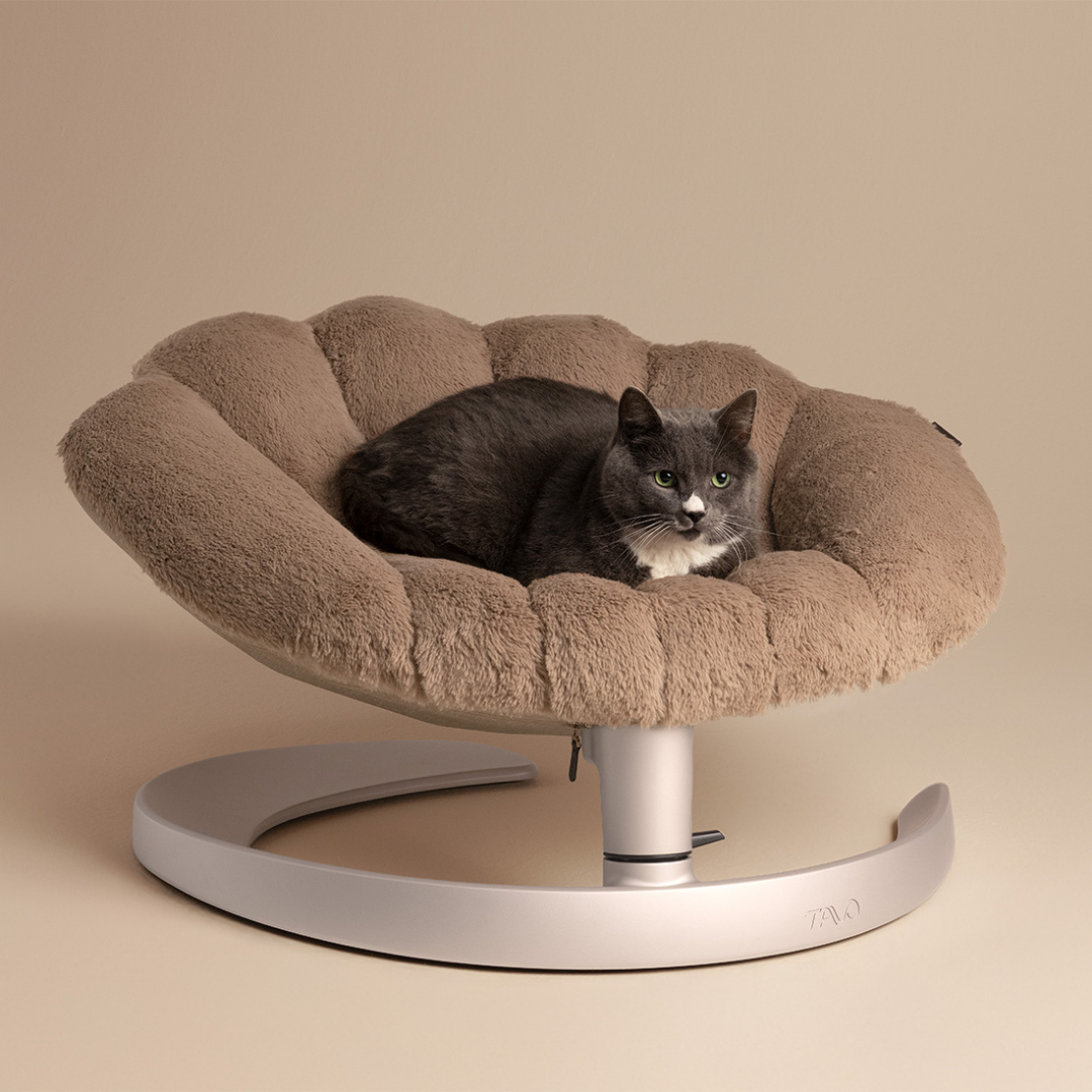 This shell‑shaped swinging pet bed delivers calming side‑to‑side movement, with machine‑washable fleece padding and stable aluminium framing for safe, cosy rest.