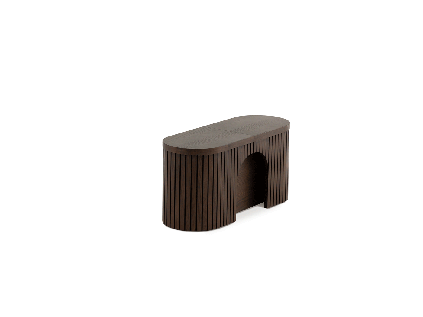 Practical extendable round dining set; storage‑built bench holds extra panels, robust hardwood build, smooth gliding rails and matching premium finishes.