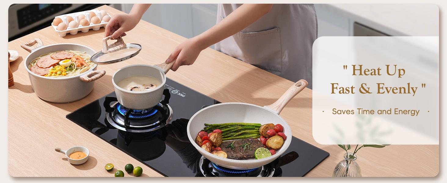 12pcs Pots and Pans Set Non Stick Kitchen Cookware Sets Granite Cooking Set with Frying Pans, Saucepans, Nonstick Pots with Glass Lid, summersale,home essentials,backtoschool, glowup