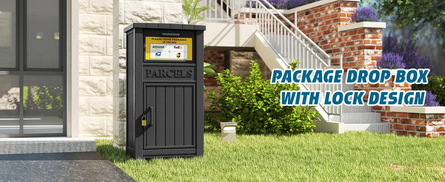 Lockable Large Outdoor Delivery Box, Anti‑Theft Rain‑Resistant Parcel Storage Cabinet, Secure Package Drop Box for Porch Curbside Home Use, Black