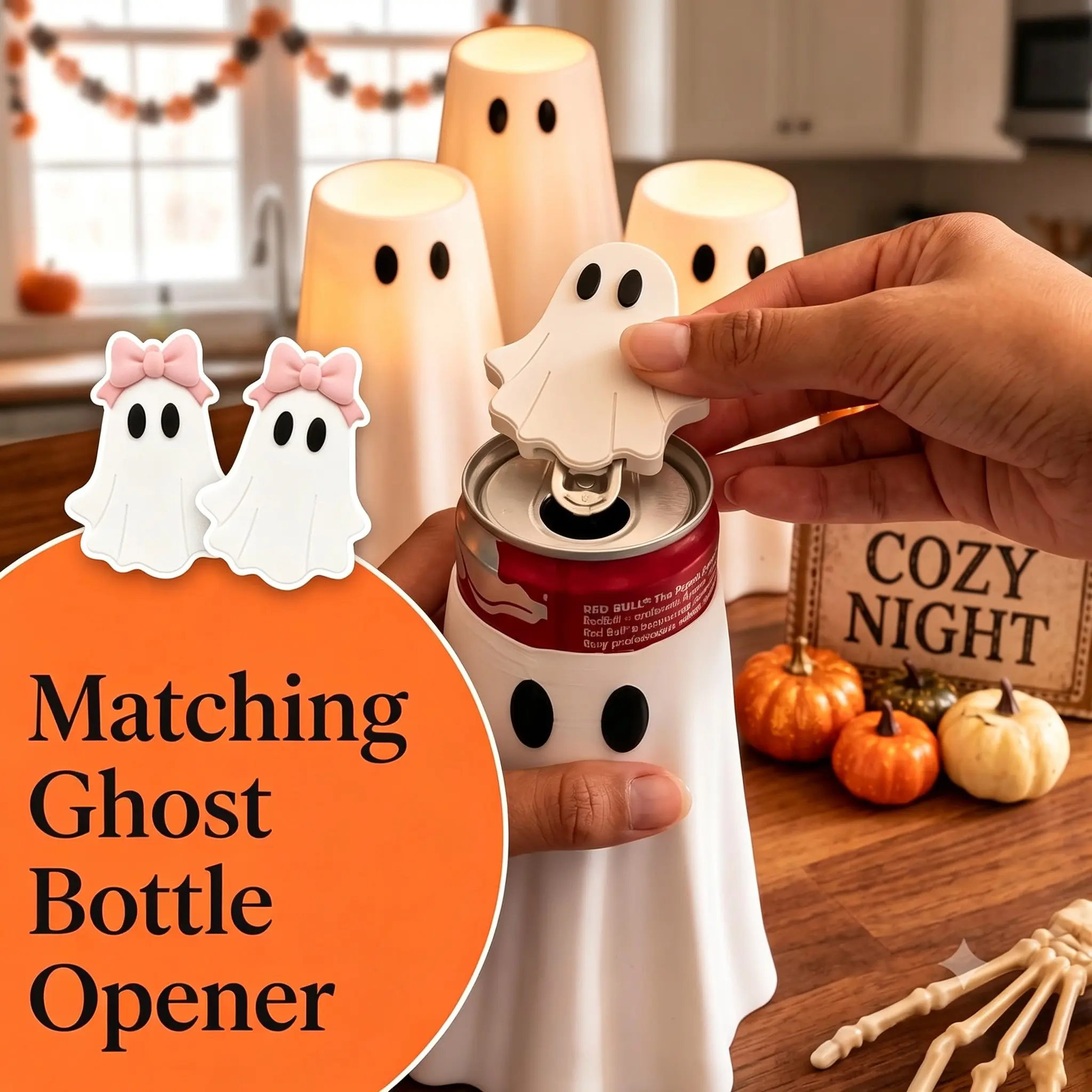 Spooky Can Accessories - Witch Hat Can Topper & Ghost Can Sleeve
