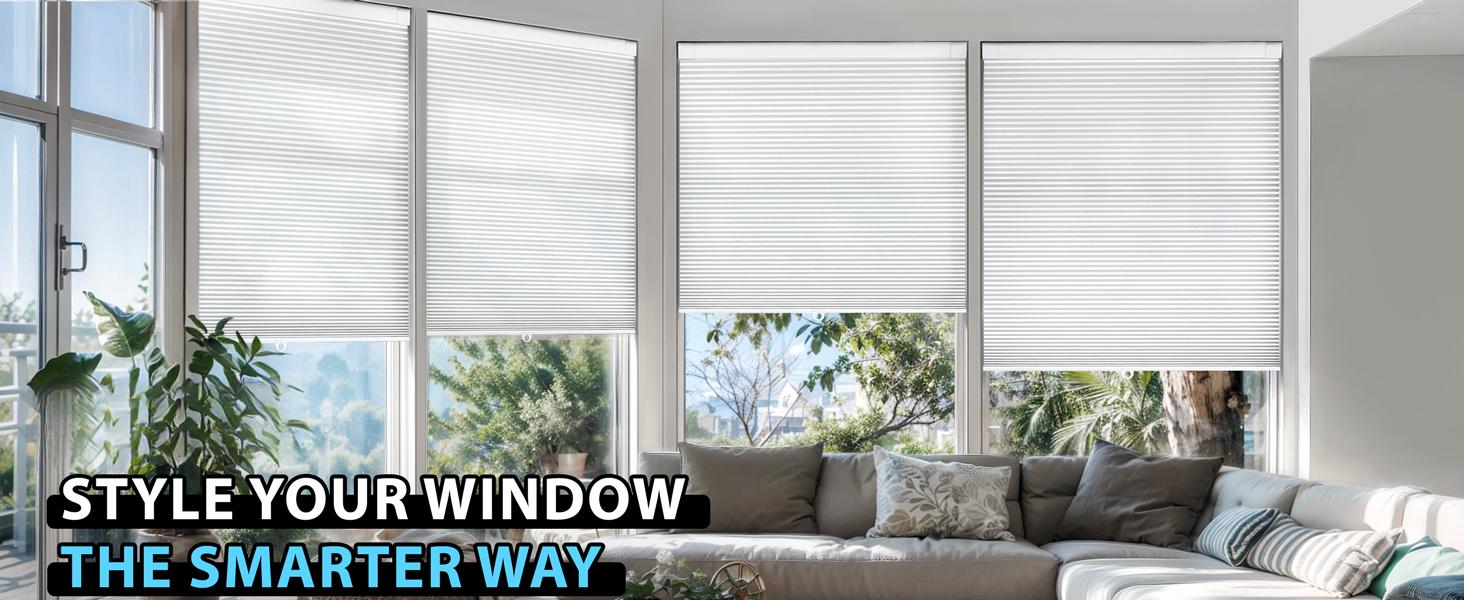 No Drill Cordless Cellular Shades - Easy Install Honeycomb Blinds for Windows, 20'' W x 48'' H, White Home & Kitchen