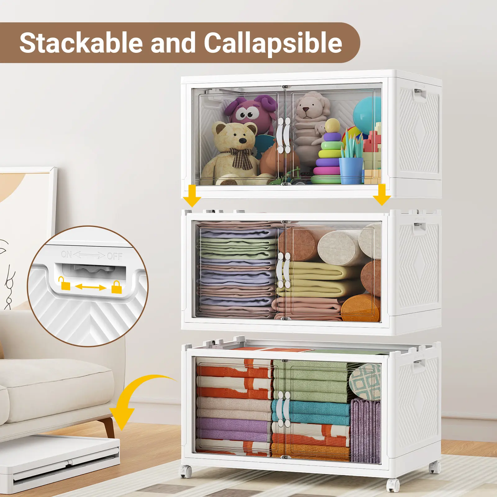 Stackable Clear Storage Bins with Wheels