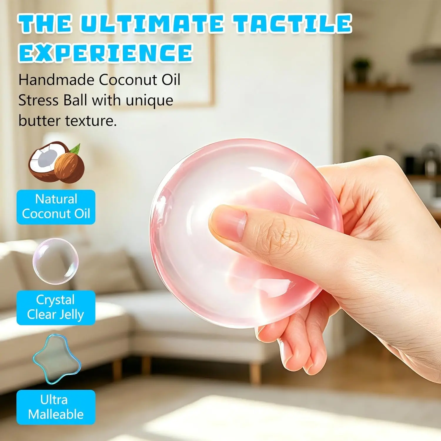 1 Count Coconut Oil Squishy Stress Ball,Shapeable No Rebound Stress Relief Ball Coconut Oil Handmade Squeezing Ball, Anxiety Relief Toy, Fidget Toy