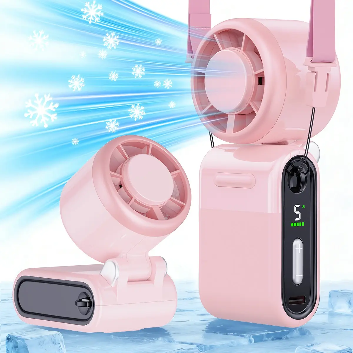 Pocket Fan Mini Portable Handheld Turbo Lightweight Fan 4000mAh 5-Speed Strong Airflow USB Rechargeable Fans with Adjustable Lanyard for Outdoor Travel Beach Summer Gifts for Women & Men