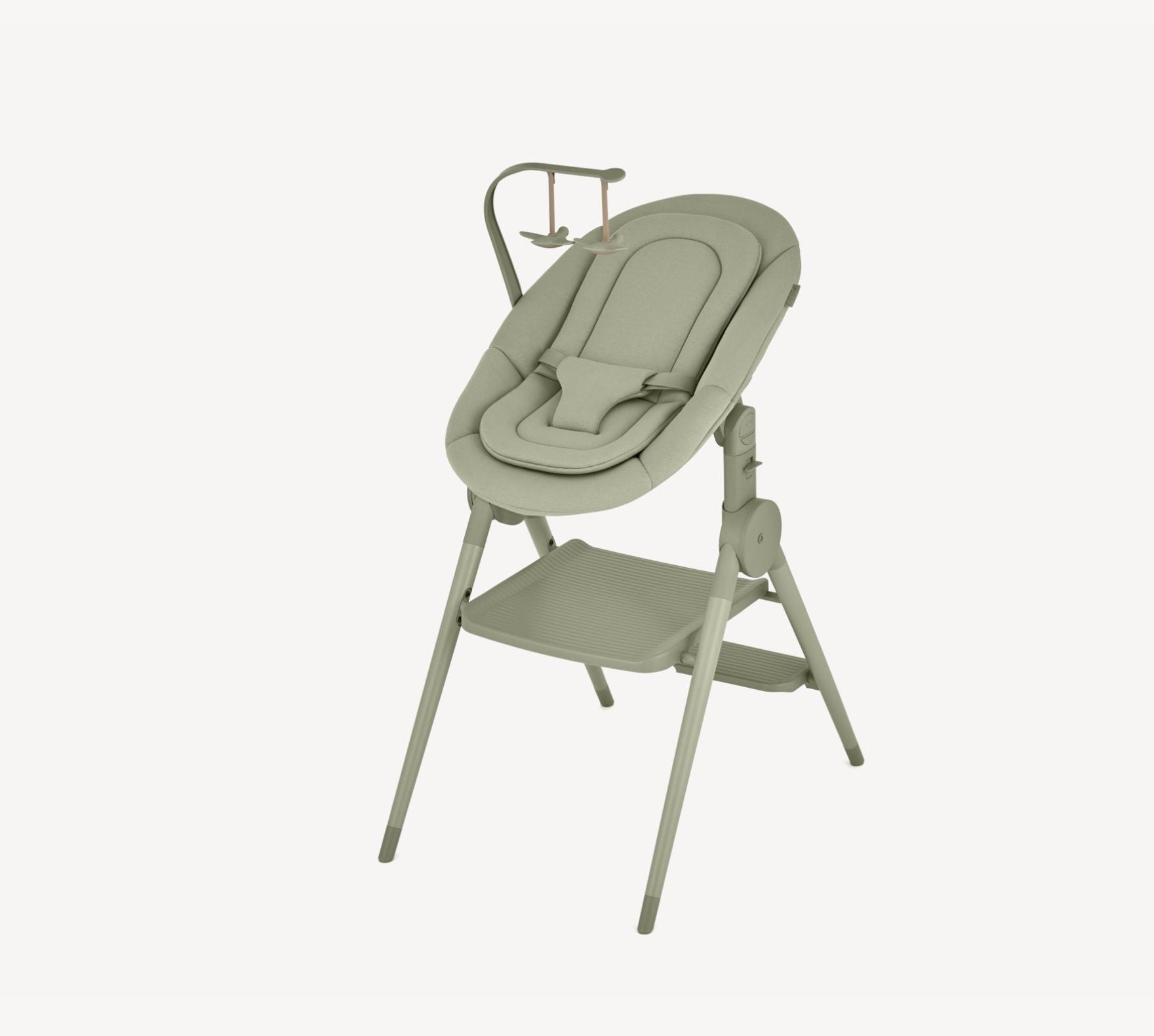 Versatile 5‑in‑1 modular kids furniture, converts to newborn insert, high chair, learning tower, rocker and footrest for ages birth‑5 years.