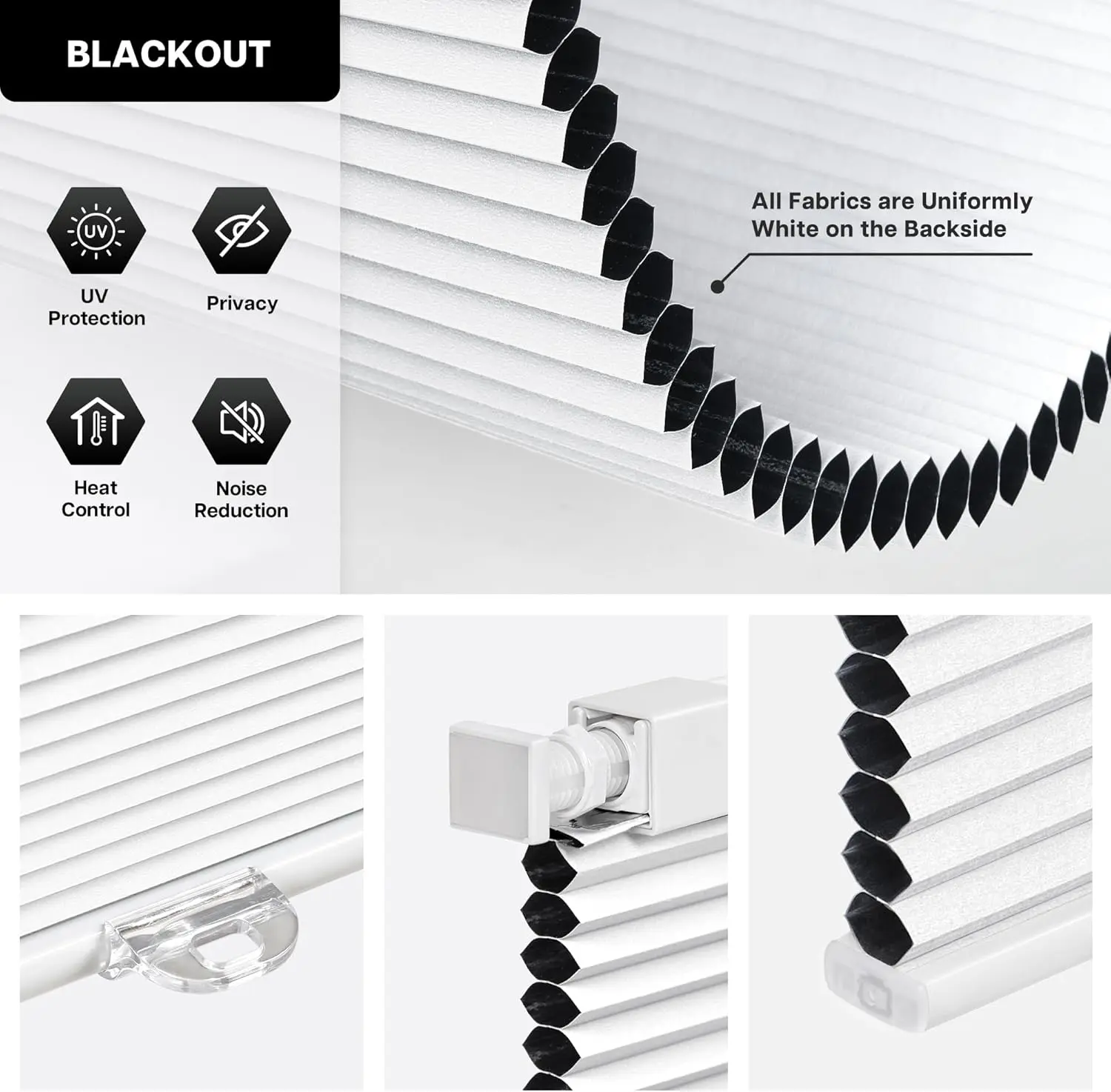 No Drill Cordless Cellular Shades - Easy Install Honeycomb Blinds for Windows, 20'' W x 48'' H, White Home & Kitchen