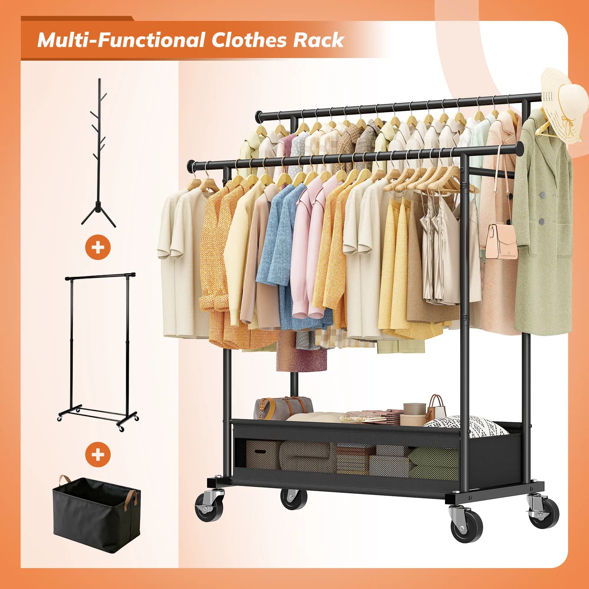 Heavy Duty Clothing Rack with Wheels