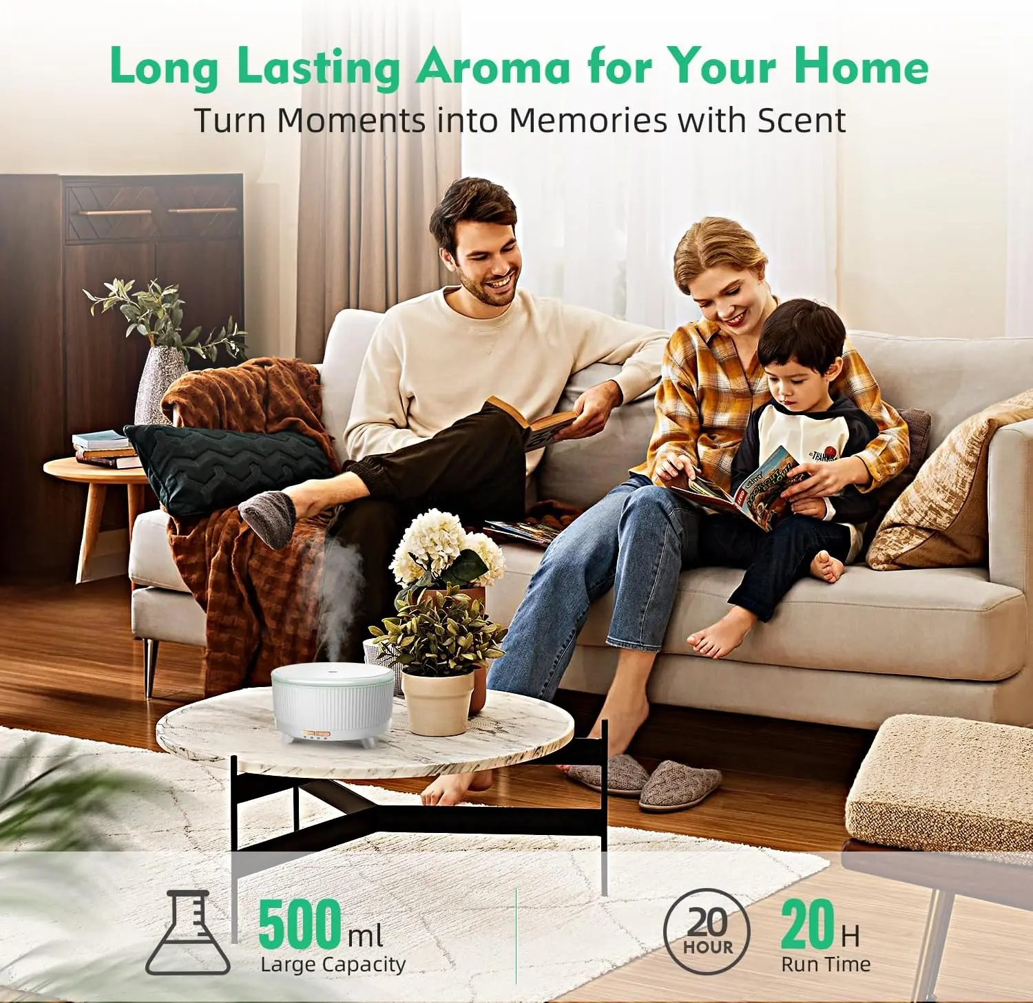 500ML Large Capacity Essential Oil Diffuser, Ultrasonic Aromatherapy Diffuser with 7 Color LED Lights with Remote Control, Cool Mist Humidifier, Timed Mist, Auto Shut-Off#Summervibes