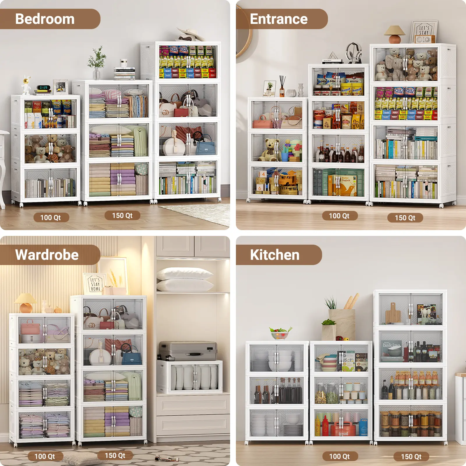 Stackable Clear Storage Bins with Wheels
