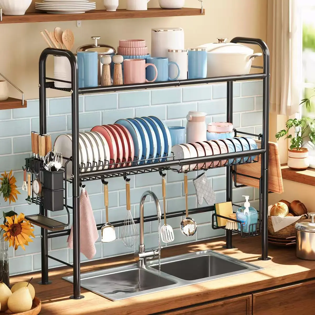 Over Sink Dish Drying Rack Kitchen Organizer 2-Tier Space Saver