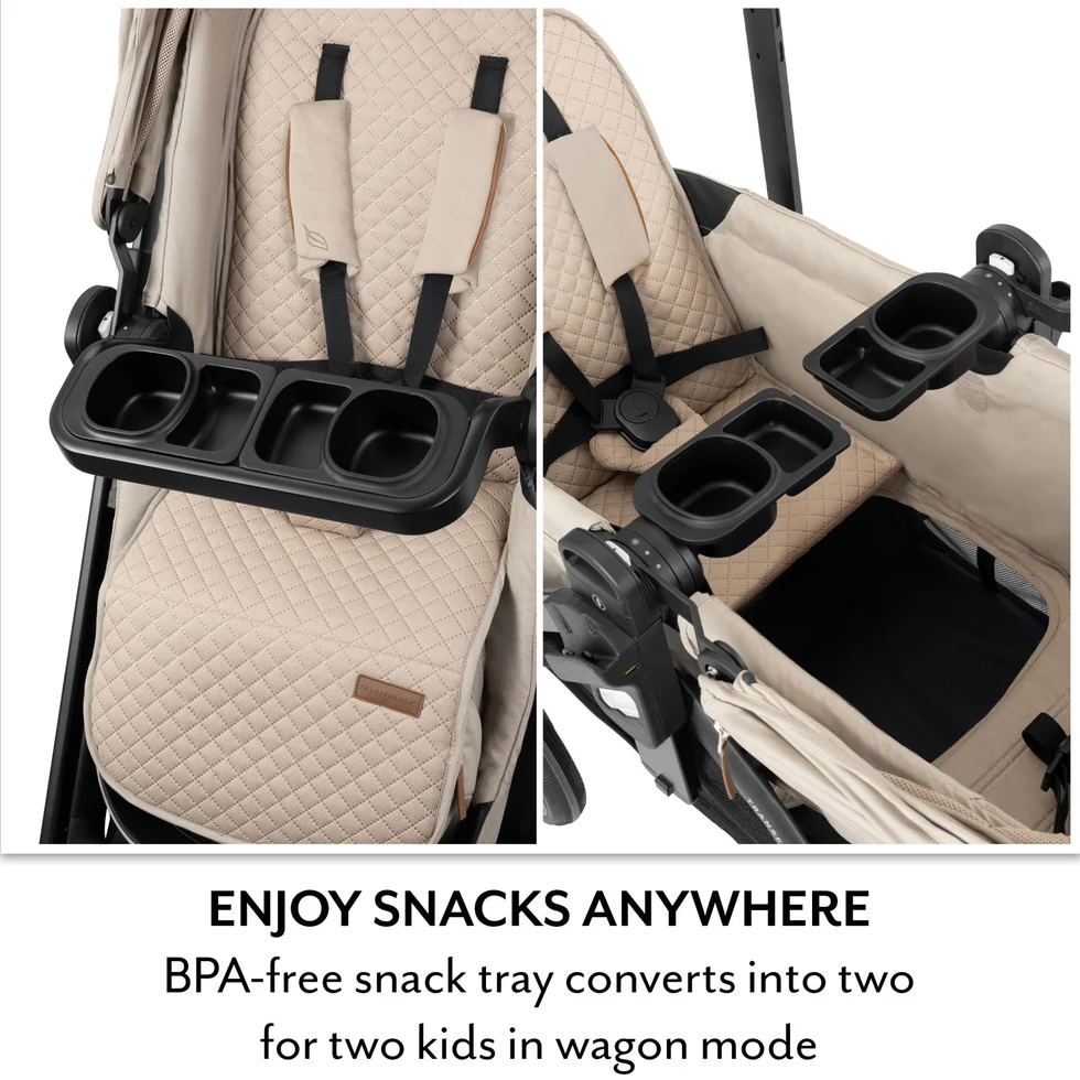 All-in-one convertible stroller and wagon travel system with smart safety monitoring, soothing functions, all-terrain wheels and eco-friendly fabric for newborns to toddlers.