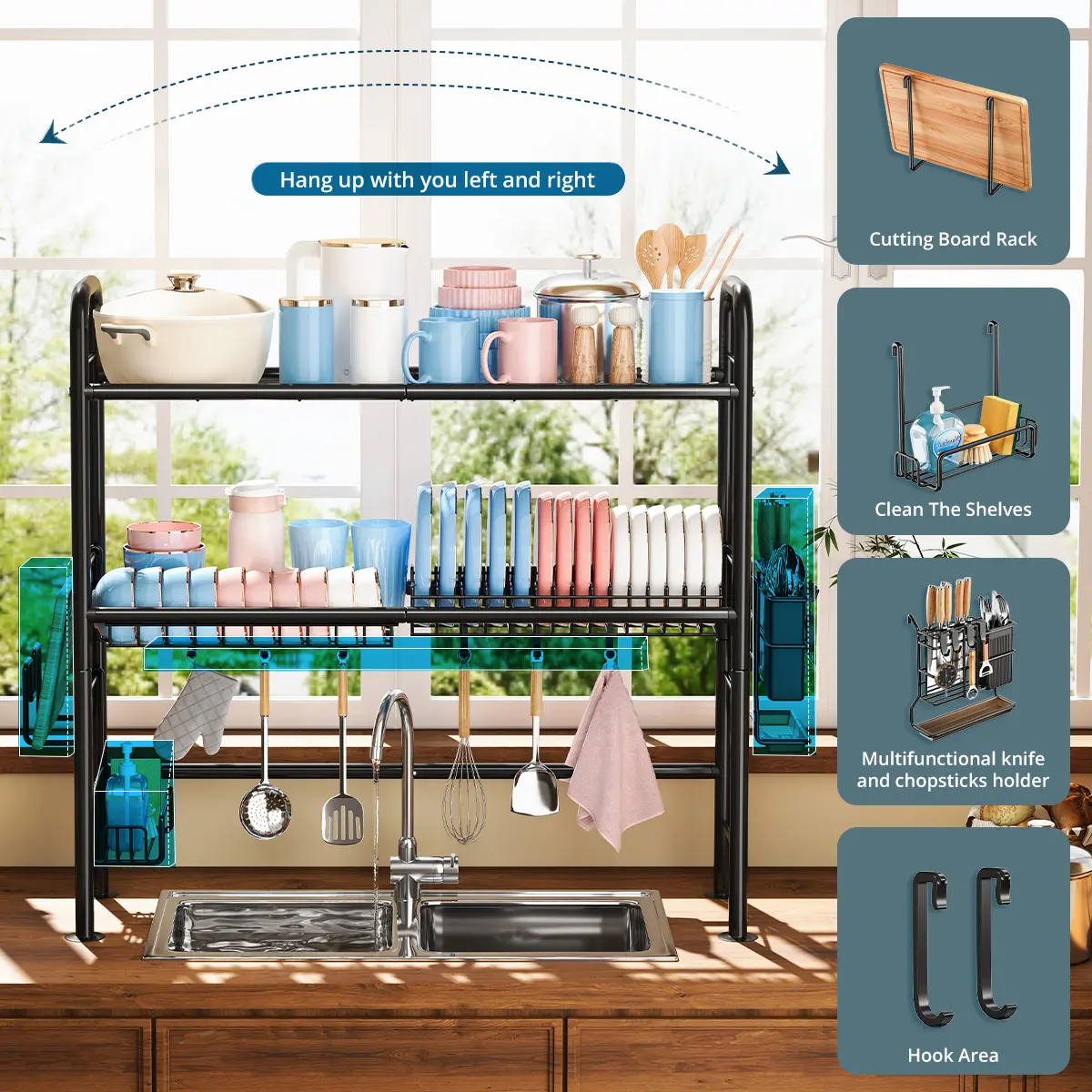 Over Sink Dish Drying Rack Kitchen Organizer 2-Tier Space Saver