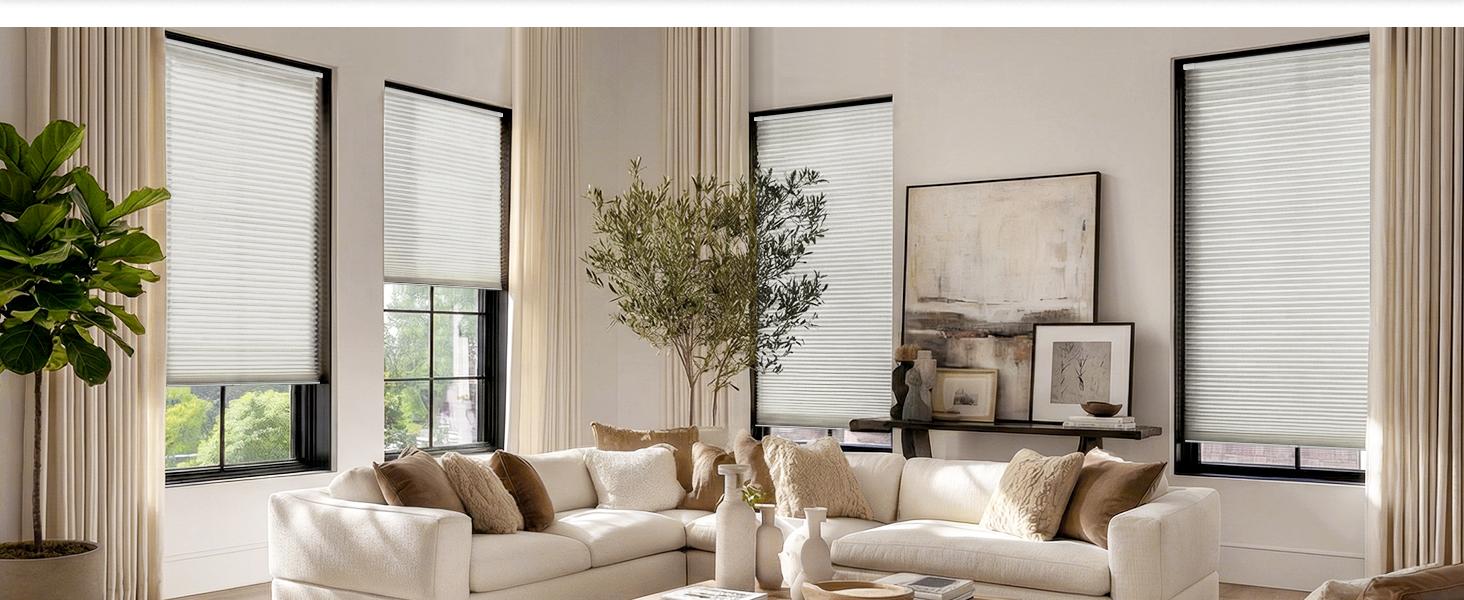 No Drill Cordless Cellular Shades - Easy Install Honeycomb Blinds for Windows, 20'' W x 48'' H, White Home & Kitchen