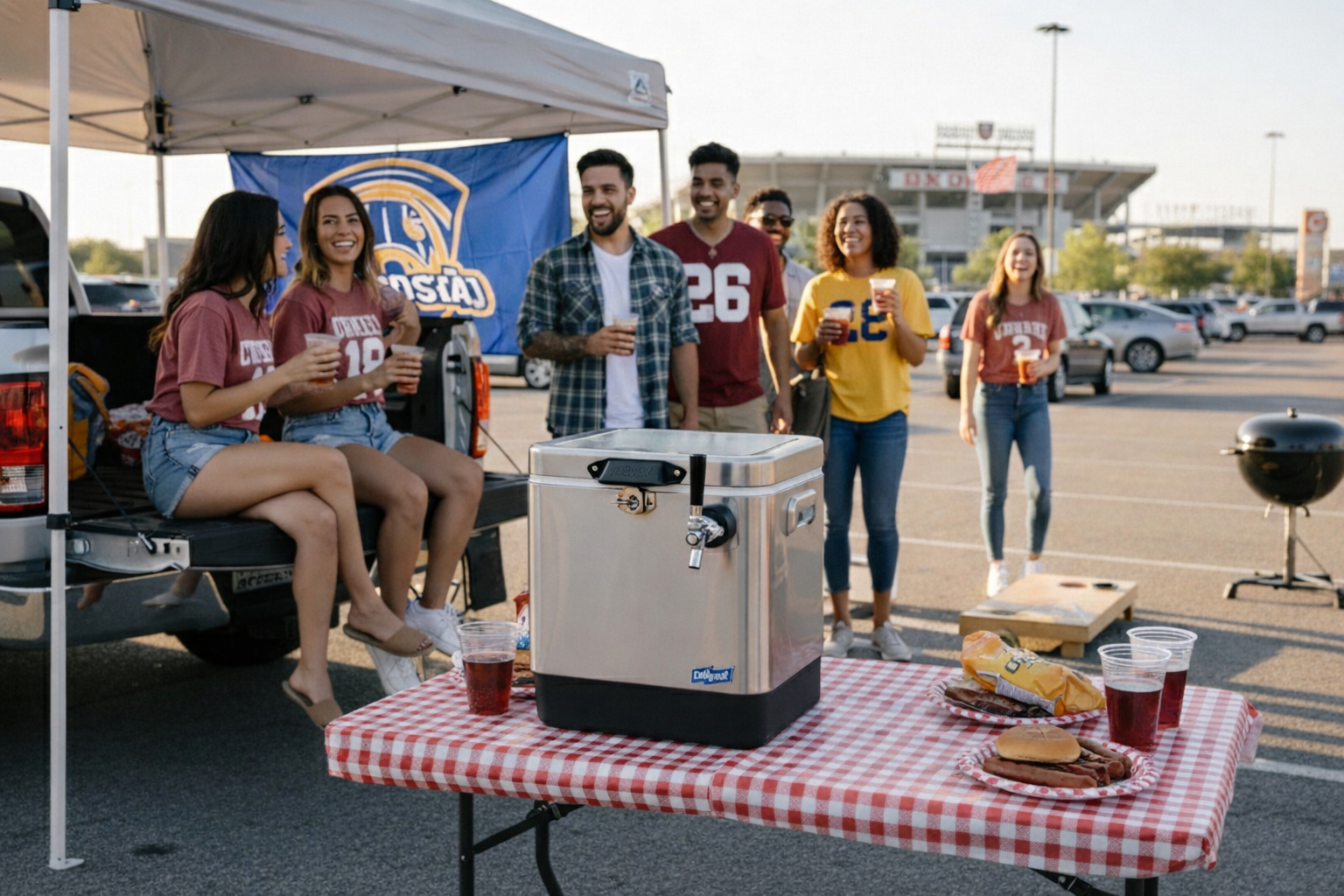 Professional‑grade portable draft‑beer bar with 50‑foot stainless‑steel coil and front‑input design, ideal for serving chilled draught beer at parties, camping and outdoor events.